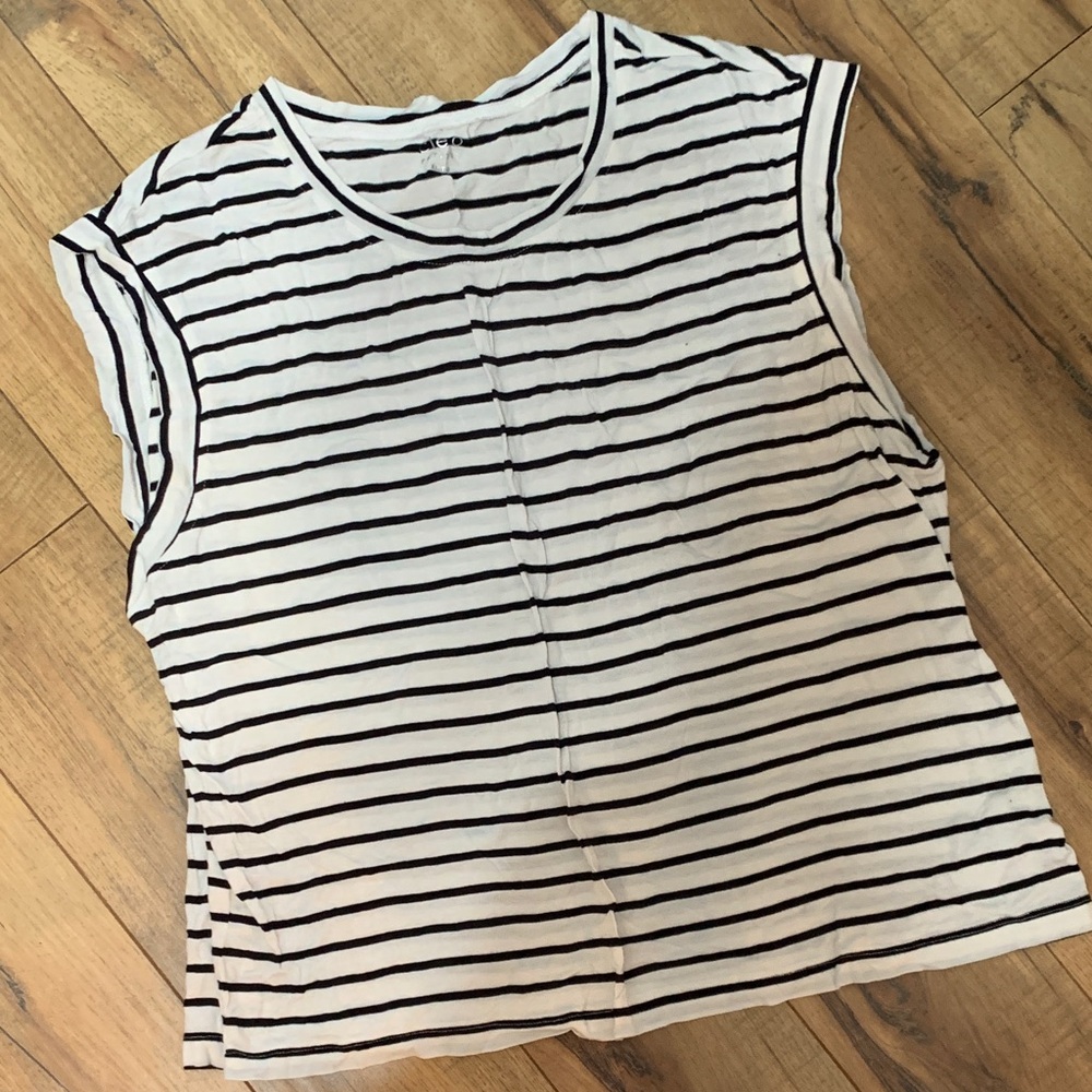 Cleo Petite Black and White Striped Muscle Tee